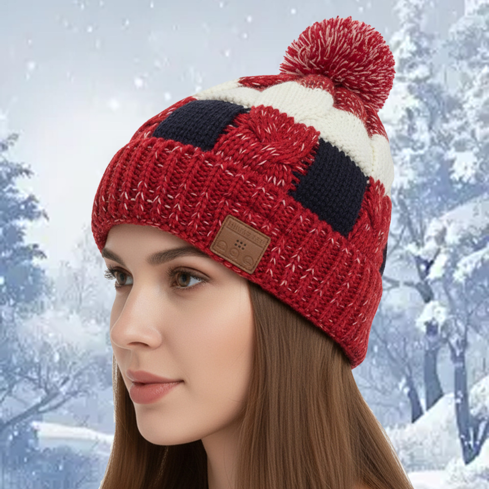 Wireless Beanie Hat Headphones | Music Winter | Knit Stereo Headphone Cap Women Soft Hat with Pompon | for Skiing