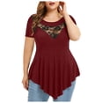 thumbnail image 1 of WEAIXIMIUNG Chemises de Maternité Automne Ample Grande Taille Femmes Dentelle Florale Unie Col Rond Asymétrique Trois Quarts Hauts Blouse, 1 of 4