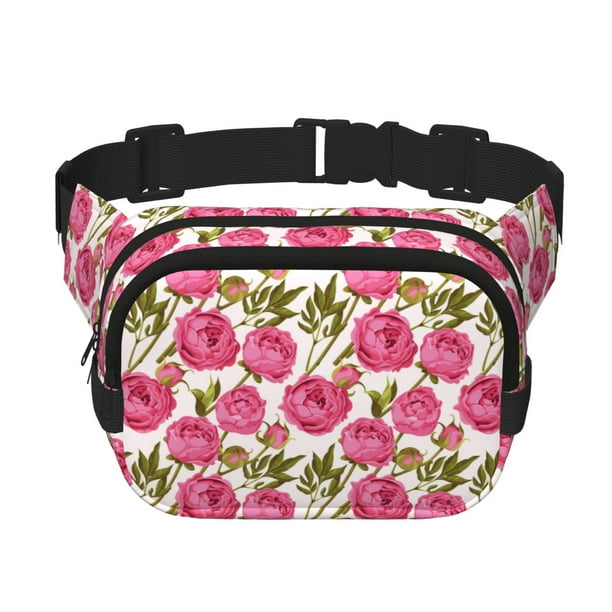 Fotbe Rose Flowers Cangurera Cuadrada con Estampado de Doble Capa, Bolsa de Cintura Ajustable Mini para Hombres y Mujeres