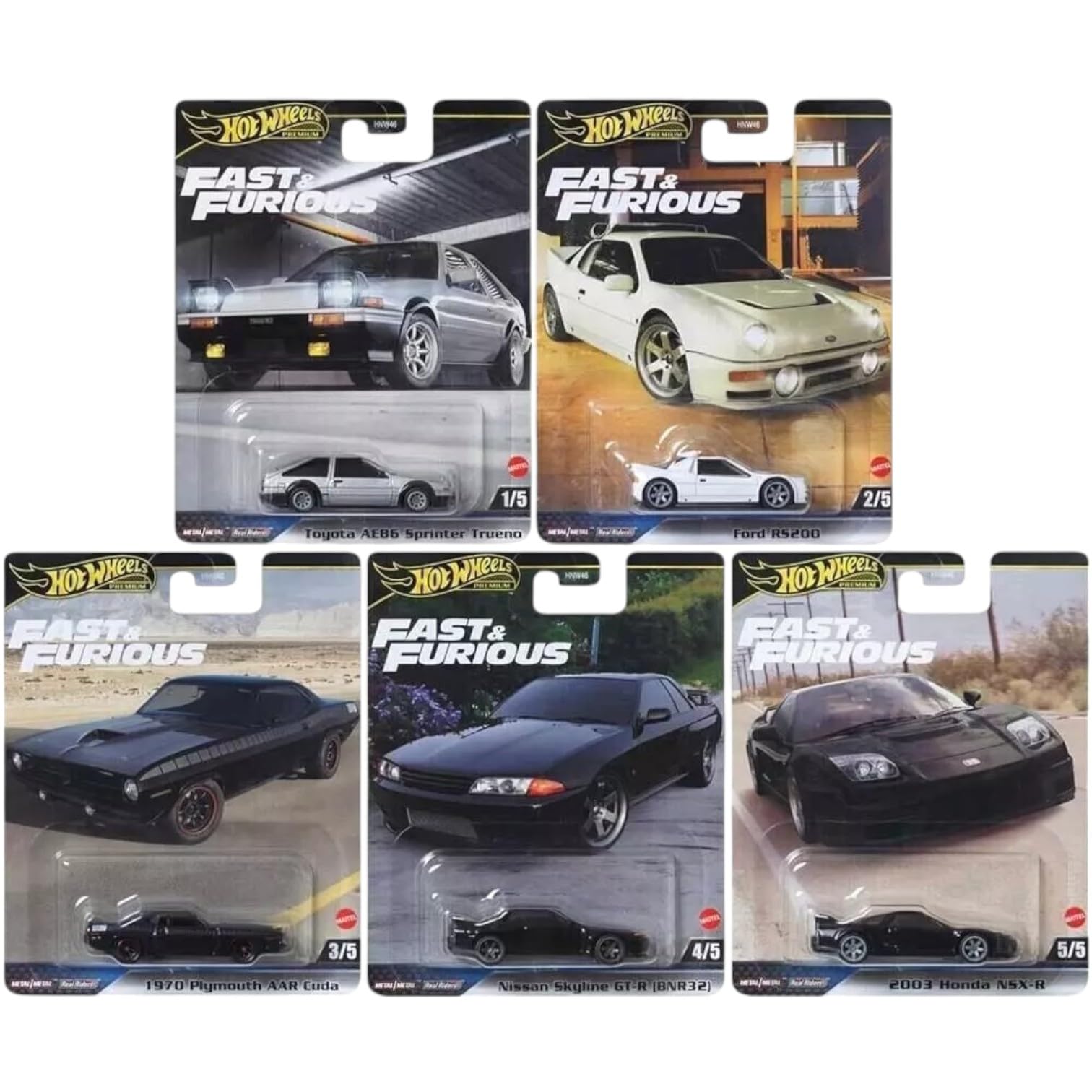 Hot Wheels Fast & Furious Die-Cast Cars Collection Set of 5 HNW46-956E