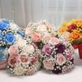 thumbnail image 2 of Nvzi Ramos de boda para novia - Ramos de novia para novia - Flores artificiales de seda color champán rosa rosa B para boda, iglesia, hogar, propuesta, decoración, 2 of 5