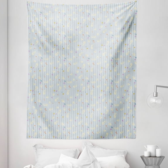 Floral Tapestry, Print of Spring Flowers and Dandelion Striped Pastel Background, Fabric Wall Hanging Decor for Bedroom Living Room Dorm, 5 Sizes, Multicolor, by Ambesonne