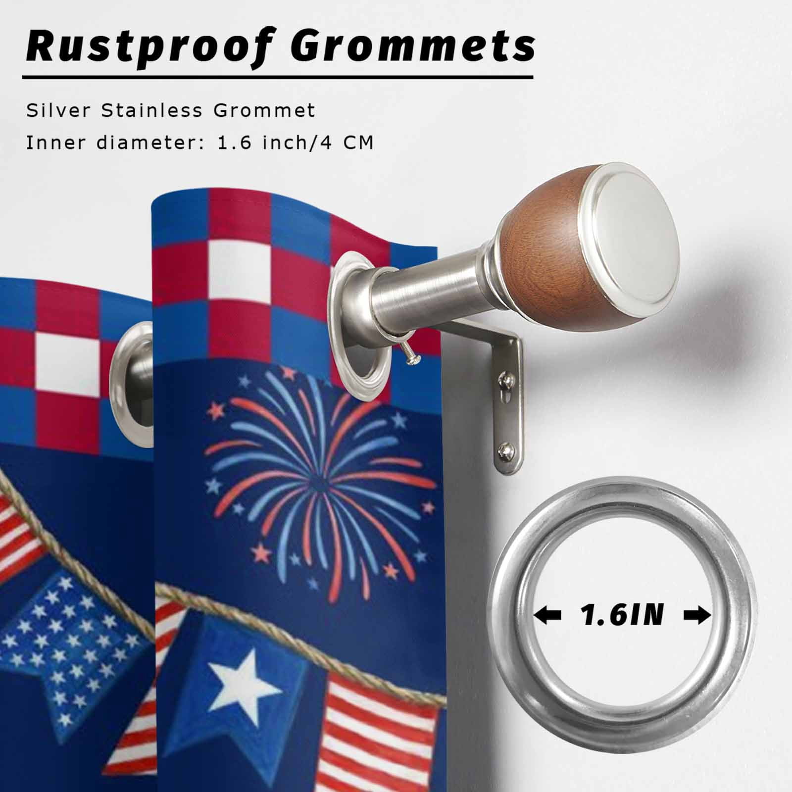 Independence Day Outdoor Curtains for Patio, Red Blue USA Flag Floral Fireworks Dark Blue Sunshade Privacy Drapes Grommet Waterproof Outside Curtains for Porch/Cabana/Balcony 54"x 108", 1 Panel