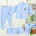 thumbnail image 2 of Povozer Baby Boy Clothes 0-3 Months Fashion 5PCS Baby Boys Girls Cartoon Long Sleeve Tops+Hat+Pants+Bib Outfits Set for One Size,Blue, 2 of 9