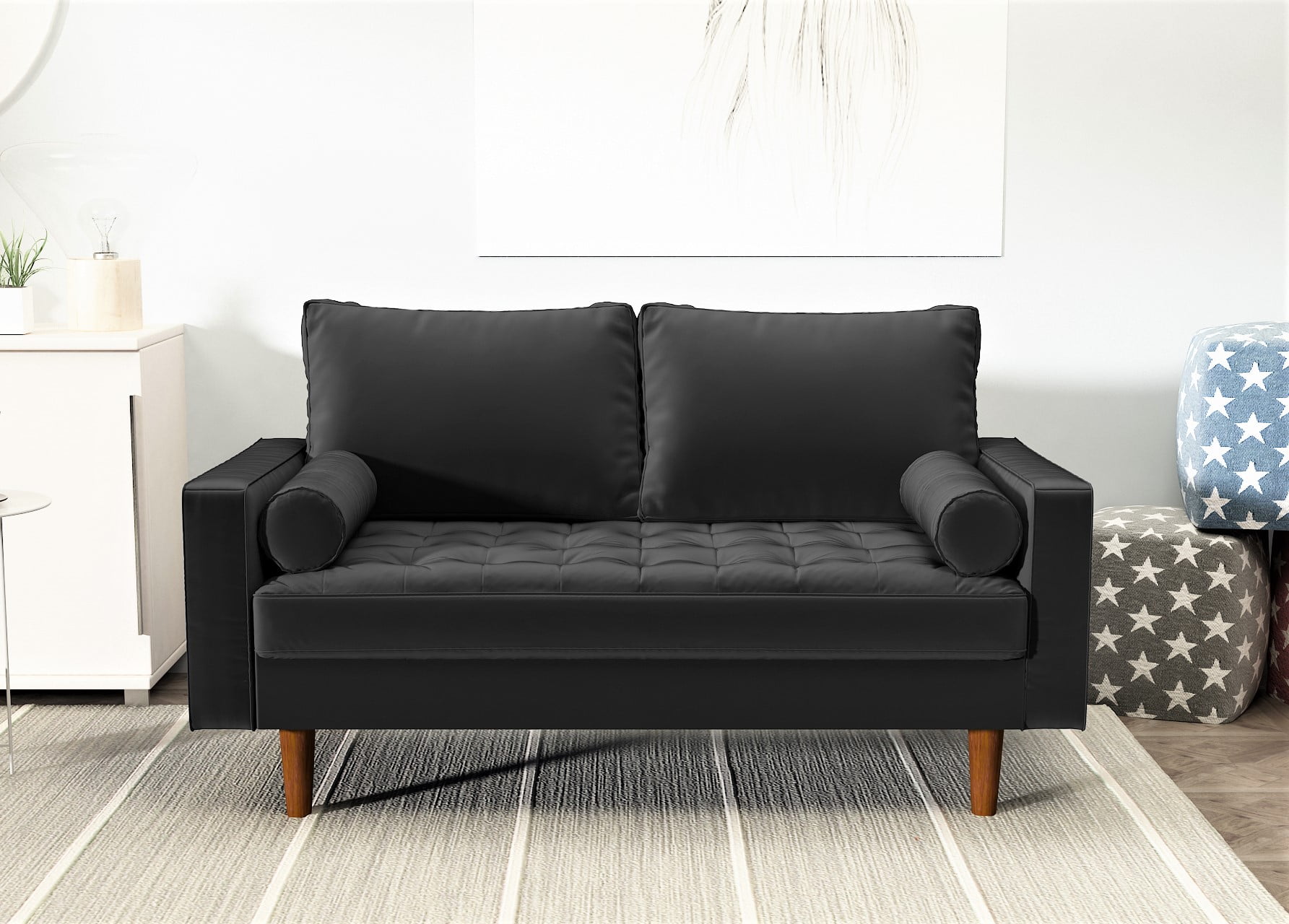 US Pride Furniture Mac Velvet 2 Seater Living Room Loveseat, Black