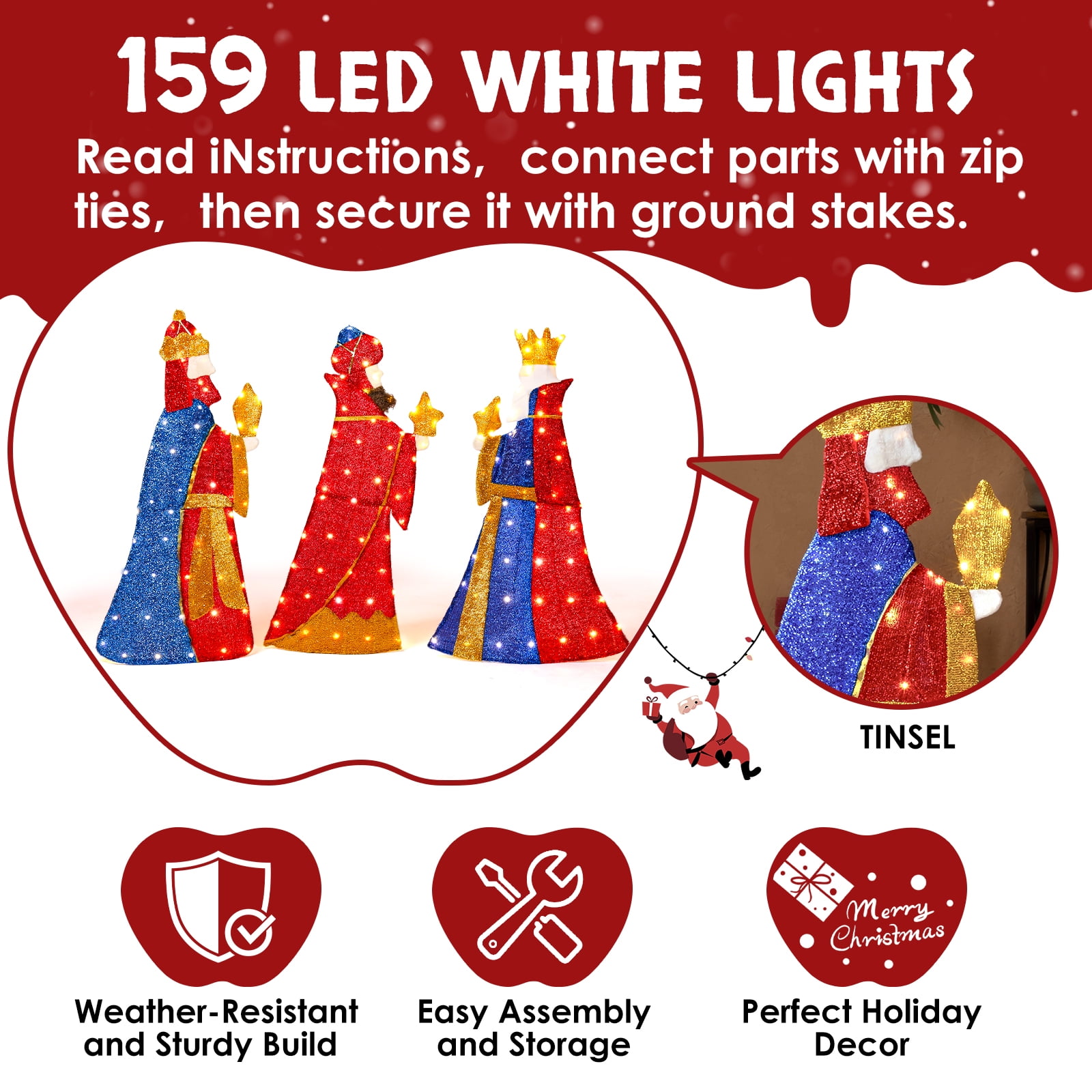 Ktaxon 6ft Christmas Lighted Three Kings Decor,Three Wise Man,Holy
