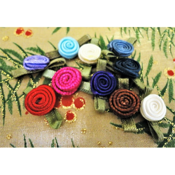 Charmed Handmade Colorful Swirl Ribbon Rose Flower; 3/8"; 100 pieces