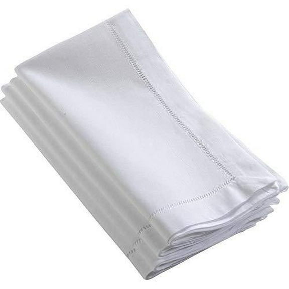 Fennco Styles Rochester Collection Contemporary Hemstitched Polyester 22 x 22 Inch Cloth Napkins for Dining Table, Banquet, Wedding, Family Dinner, White, Set of 6