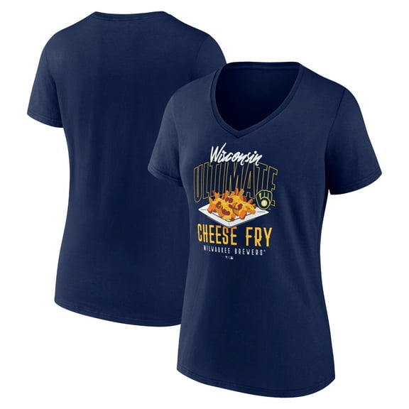 Women's  Navy Milwaukee Brewers Cheese Fry V-Neck T-Shirt
