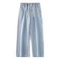 thumbnail image 2 of Men Straight Jean Loose Streetwear Wide Leg Neutral Pants Fashion Baggy Trousers, 2 of 9
