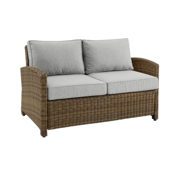 Outdoor Escape Brown Rattan Patio Furniture with Gray Cushions Outdoor Loveseat Patio Couch