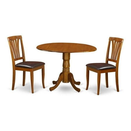 East West Furniture Dublin 3-piece Dining Set with Leather Seat in Saddle Brown