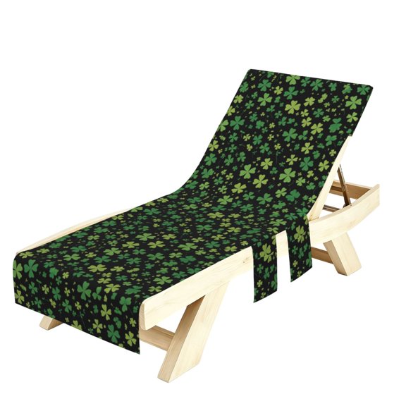 1 Pc Beach Chair Cover 30×85in Absorbent Non-Slip Easy To Handle Collapsible For Most Standard Beach Chair Loungechairs Green Four-Leaf Clover