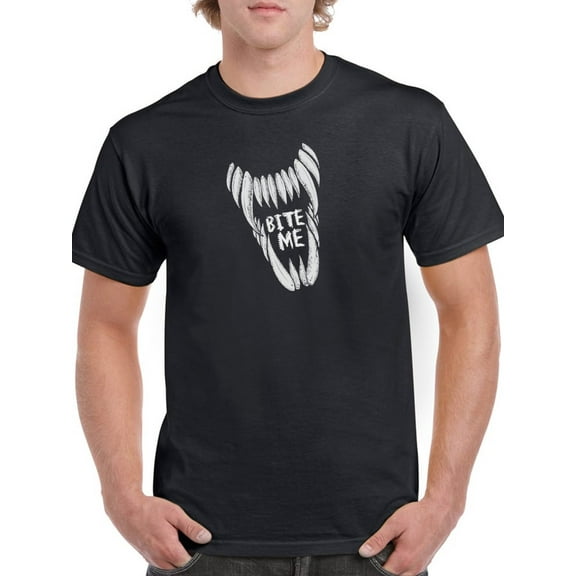 Bite Me Fangs  Men Black T-Shirt, Male Large