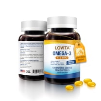 LOVITA Omega-3 Fish Oil Mini Softgels (rTG Form), High Absorption, 90% Omega-3 (EPA & DHA), Burpless, Heart, Brain & Eye Support – 120 Enteric-Coated Softgels