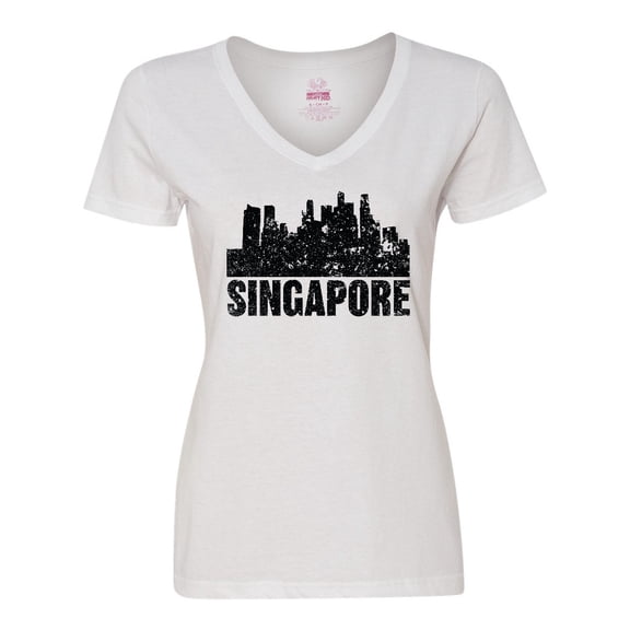 Inktastic Singapore City Skyline with Grunge Women's V-Neck T-Shirt