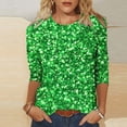 thumbnail image 2 of ZVAVZ Hauts Noirs pour Femmes, T-Shirts Graphiques Verts à Manches 3/4 Patchwork de Printemps Col Rond Tees Décontractés de Vacances Verts,TG, 2 of 5