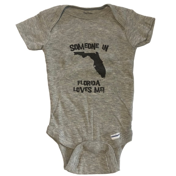 Someone In Florida Loves Me State Silhouette Cute Baby Bodysuit - One Piece Baby Bodysuit - Grey