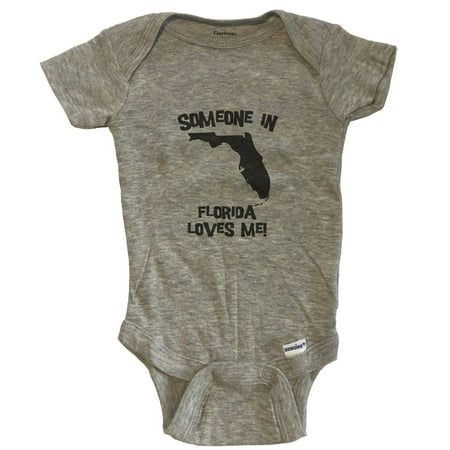

Someone In Florida Loves Me State Silhouette Cute Baby Bodysuit - One Piece Baby Bodysuit - Grey