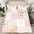 thumbnail image 2 of Feelyou Romantic Anniversary Twin Sheet Sets, Princess Pink Patchwork Twin Fitted Sheet, Kawaii Love Heart Flat Sheet, Lightweight Room Decor, 3 Pieces, 2 of 7