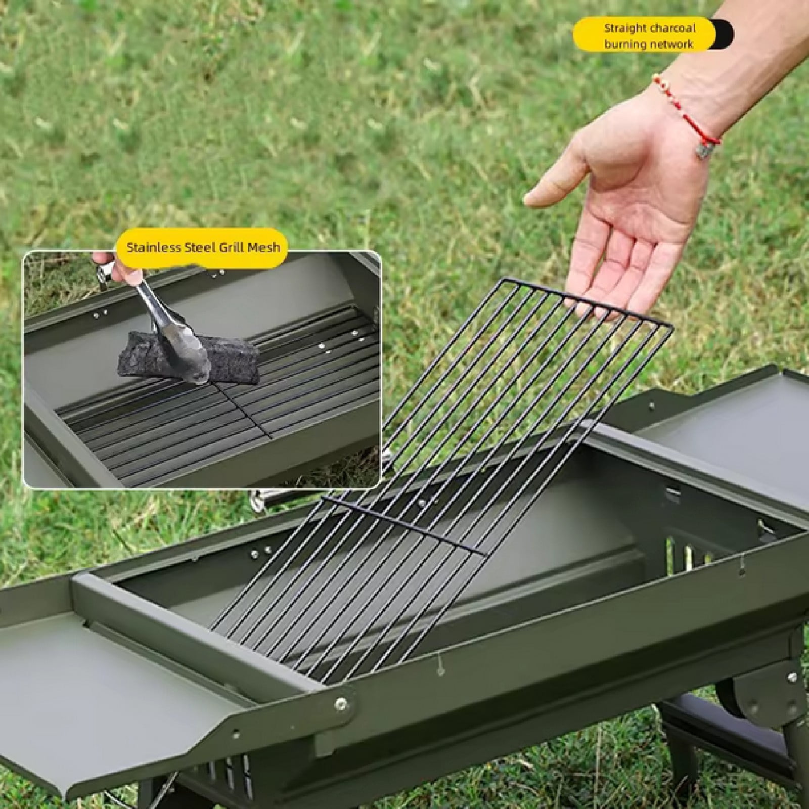 JOVELL Portable Charcoal Grill, Heavy Duty Stainless Steel Foldable BBQ Grill, Collapsible Camping Grill for Outdoor, Tailgate, Picnic