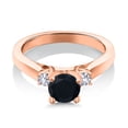 thumbnail image 3 of Gem Stone King 18K Rose Gold Plated Silver Black Onyx and White Created Sapphire 3-Stone Engagement Ring for Women (0.90 Cttw, Round 6MM, Gemstone December Birthstone, Size 7), 3 of 6