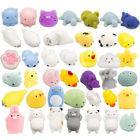 - 40 Pcs Cute Animal Mochi Squishy, Kawaii Mini Soft Squeeze Toy