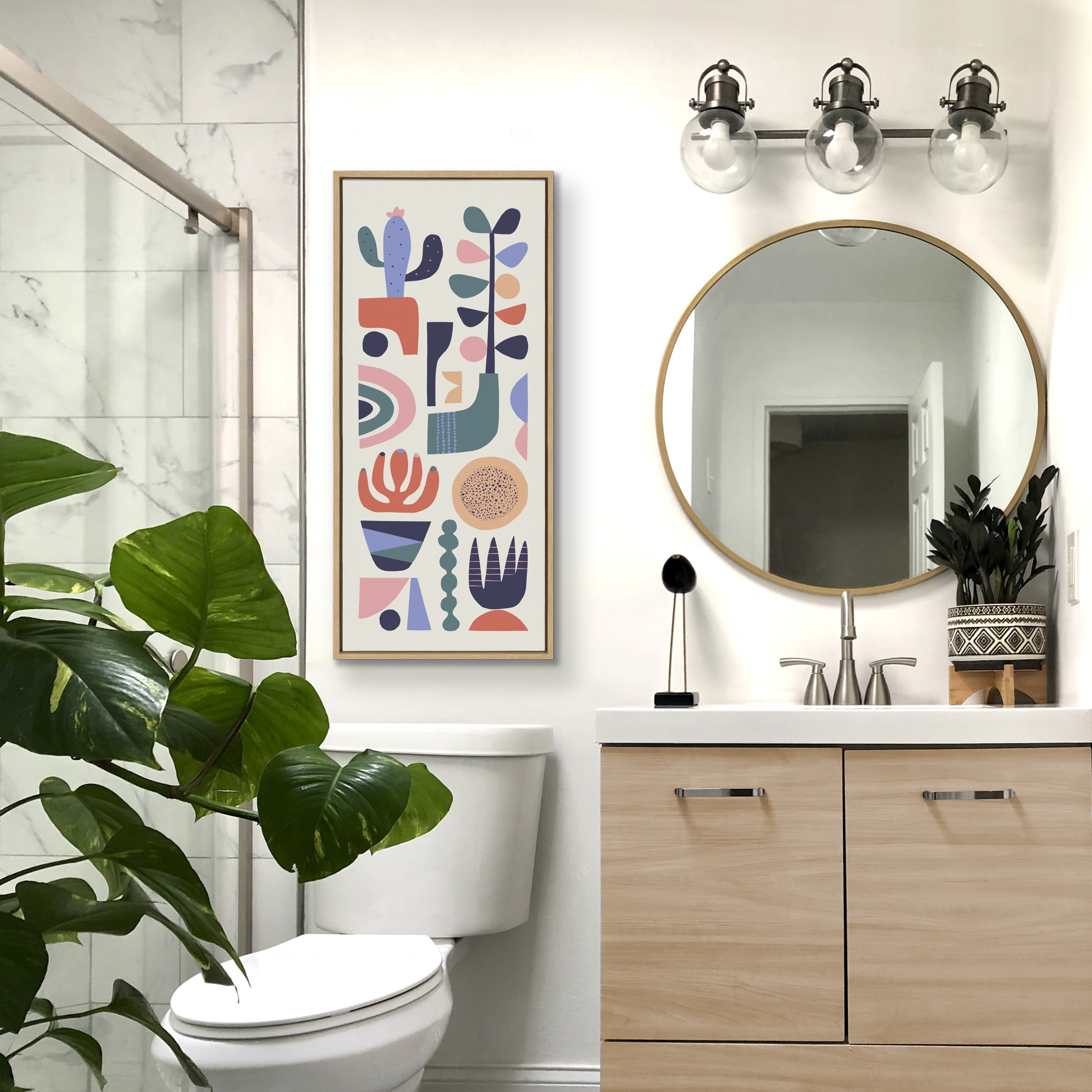 Kate and Laurel Sylvie Mid Century Succulents Framed Canvas Wall Art by Rachel Lee of My Dream Wall 18x40 Natural Southwestern Cactus Art for Wall