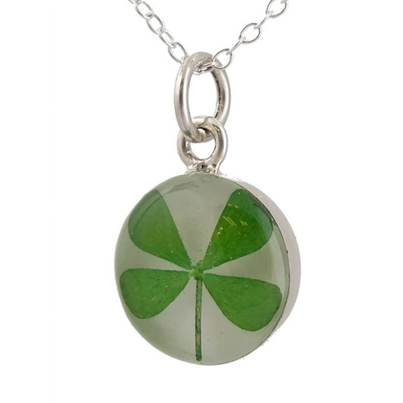 Sterling Silver Real Four Leaf Clover Charm Necklace, 18" Chain