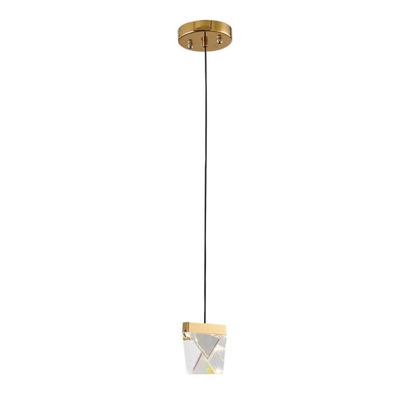 Bethel International LED Single Pendant Lighting Brass Metal & Crystal