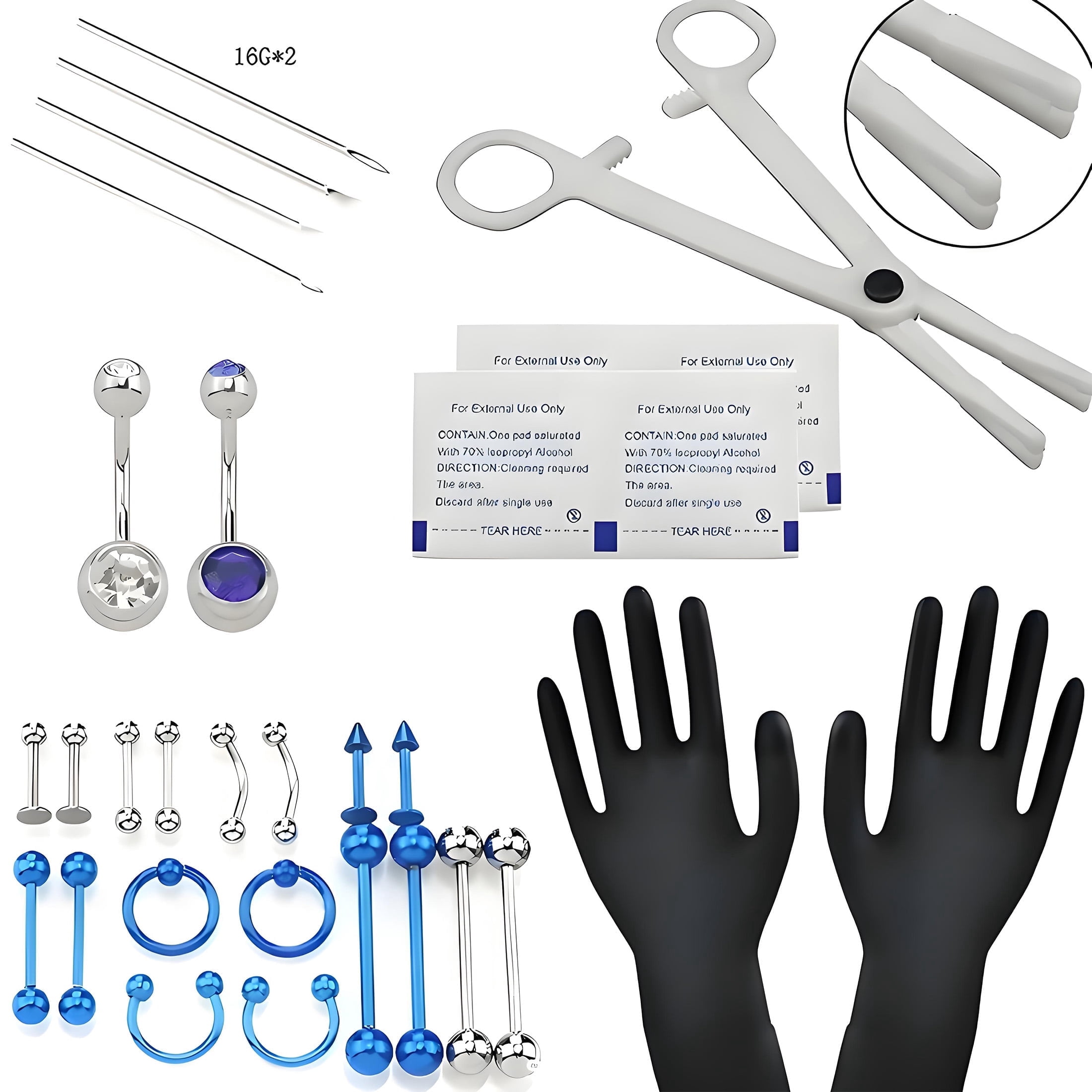 NIUSIMAN Kit Piercing Nez 20G - 2 Pistolets Jetables Stériles + Studs Et Anneaux, Acier Inox 316L