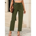 thumbnail image 3 of DOKOTOO Womens Cotton Pants Elastic Waist Straight Leg Pants with Pockets Lightweight Casual Pants Green S US 4-6, 3 of 10