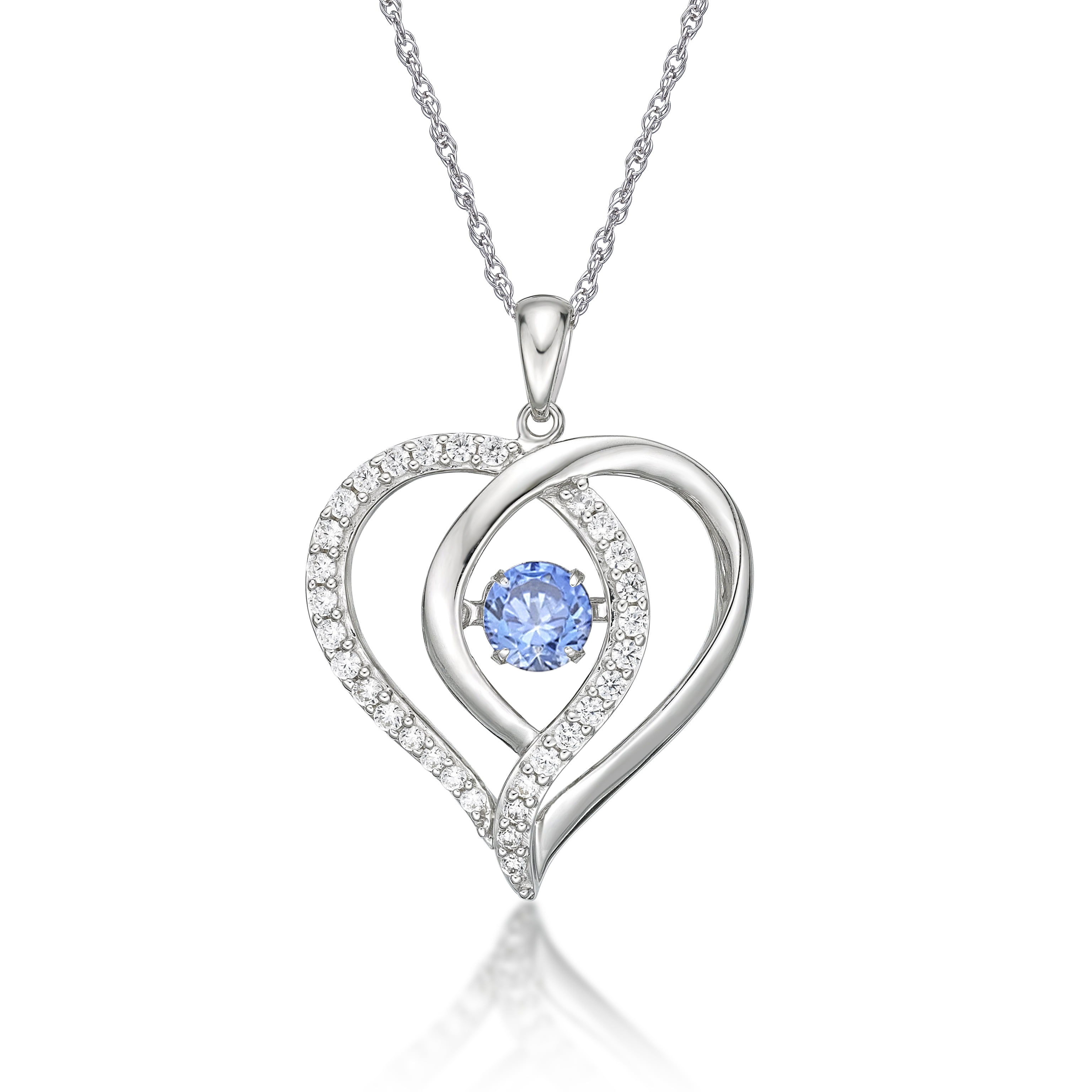 Heart Shape Blue Sapphire Pendant & Earring .925 Sterling Silver w/ 18" Chain 
