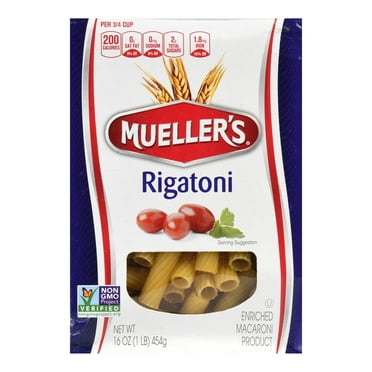 Mueller's Sodium-Free, Cholesterol-Free Rigatoni Pasta, 16 oz (Shelf-Stable)