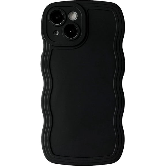 Solid Color Curly Wave Frame Soft Compatible with iPhone Case (Black,iPhone 12 Pro)