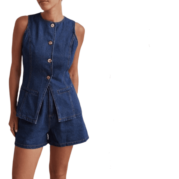 LYMAYTER S-2XL Women Denim Shorts Set High Waist Sleeveless Vest Outfit Summer Slim Elastic Waist Shorts Set
