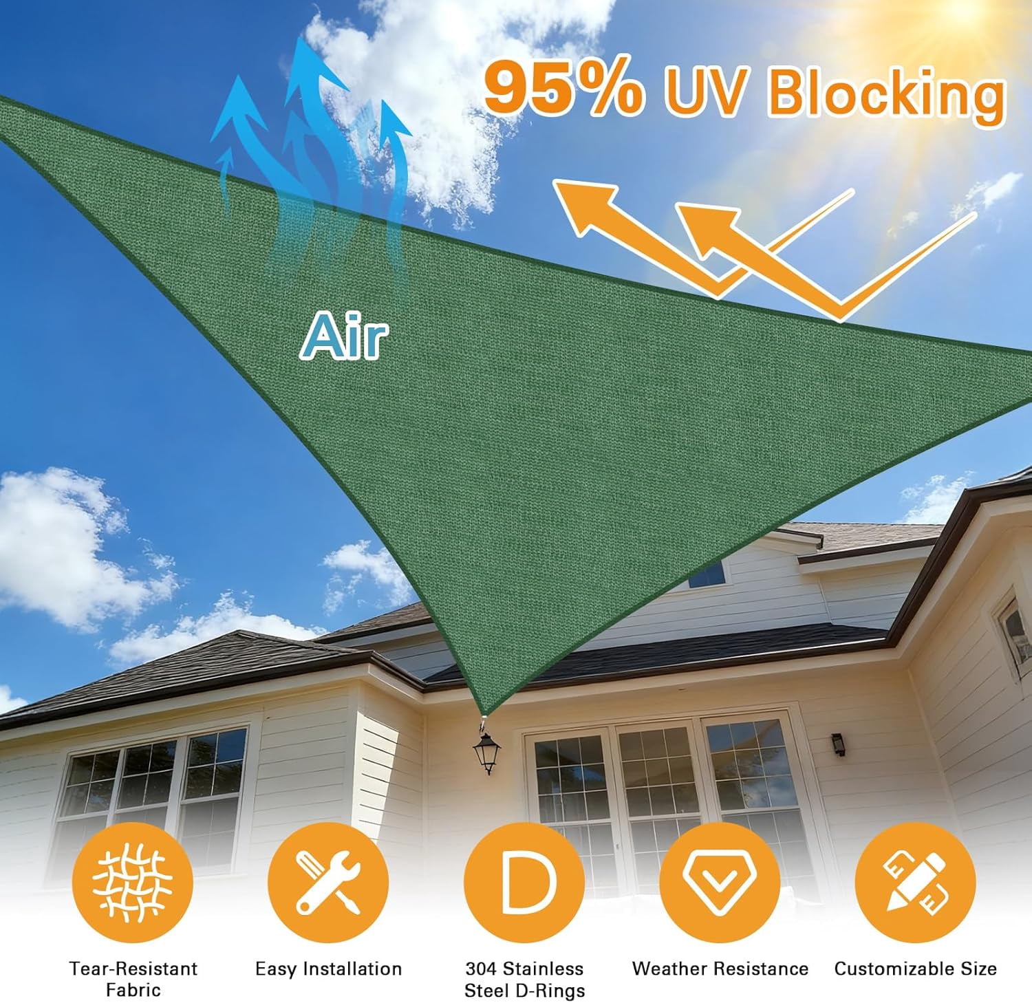 12'X12'X12' HDPE Sunshade Sail, Dark Green