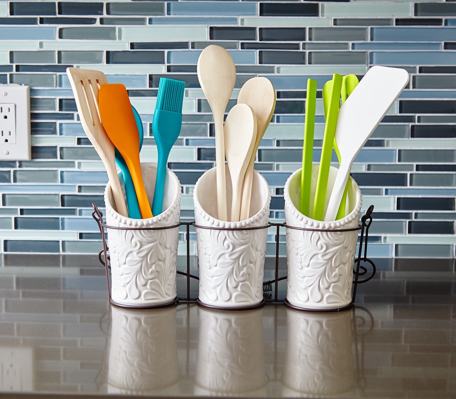 Kitchen Utensil Holder Set - White