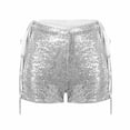 thumbnail image 6 of Felirenzacia Women's Sequin Shorts Sparkly Stretchy Night Out Party High Waisted Shorts with Drawstring Closure,Silver,S, 6 of 9