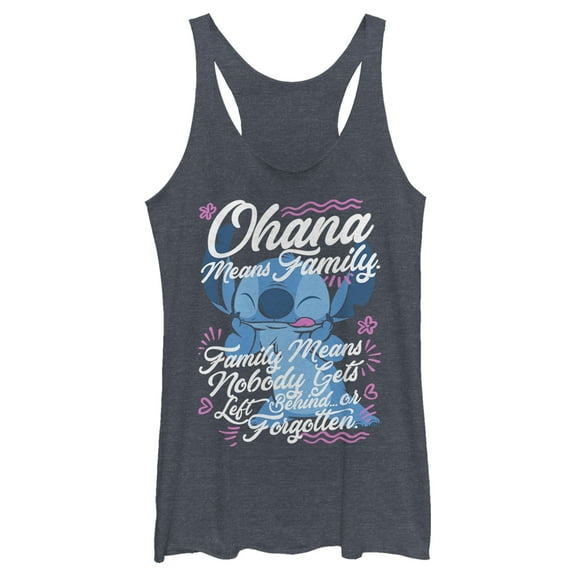 Women's Lilo & Stitch Ohana Means Family Racerback Tank Top Navy Blue Heather 2X Large