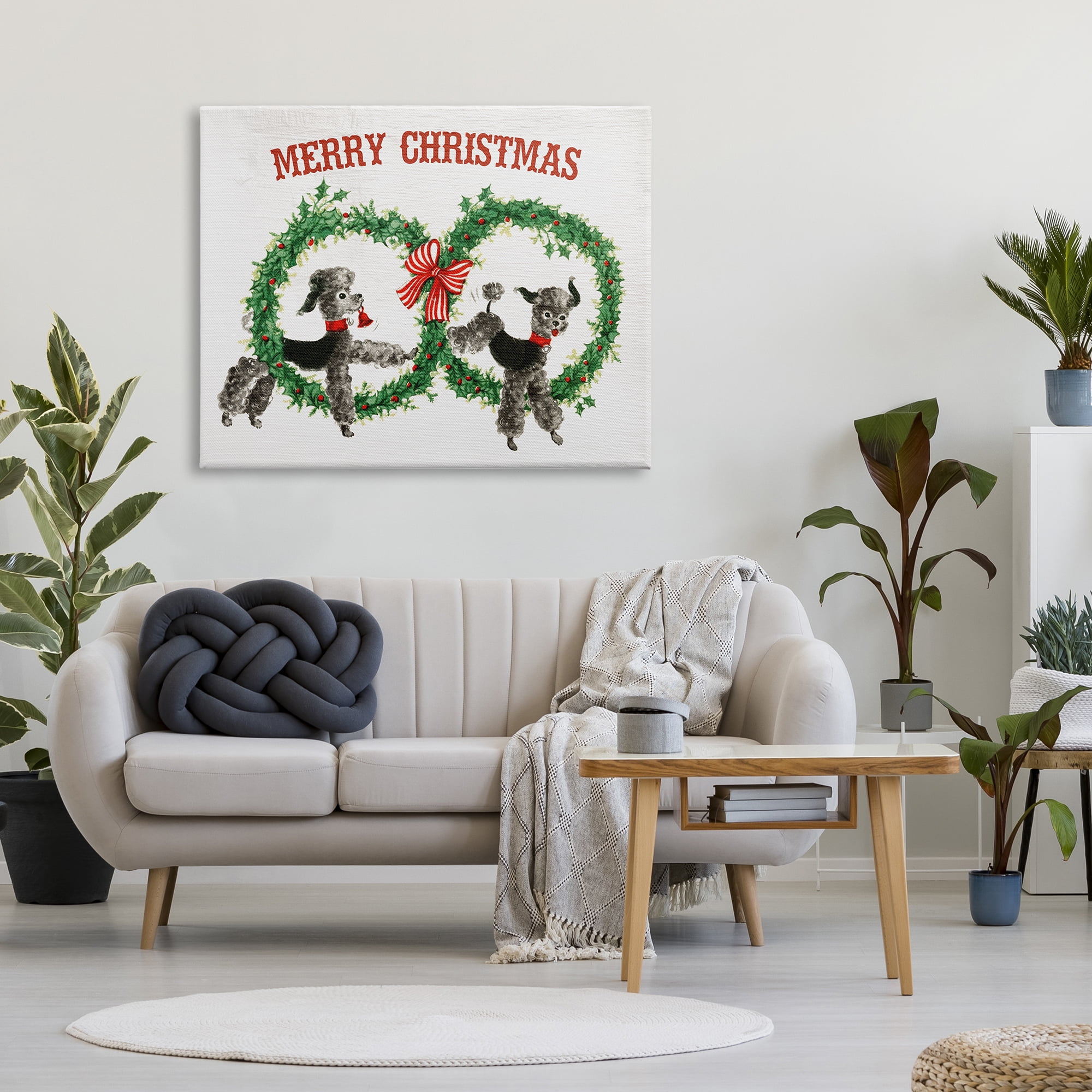 Stupell Industries Vintage Merry Christmas Saying Festive Wreaths Toy Poodles Animals & Insects Painting Gallery Wrapped Canvas Print Wall Art, 36 x 48