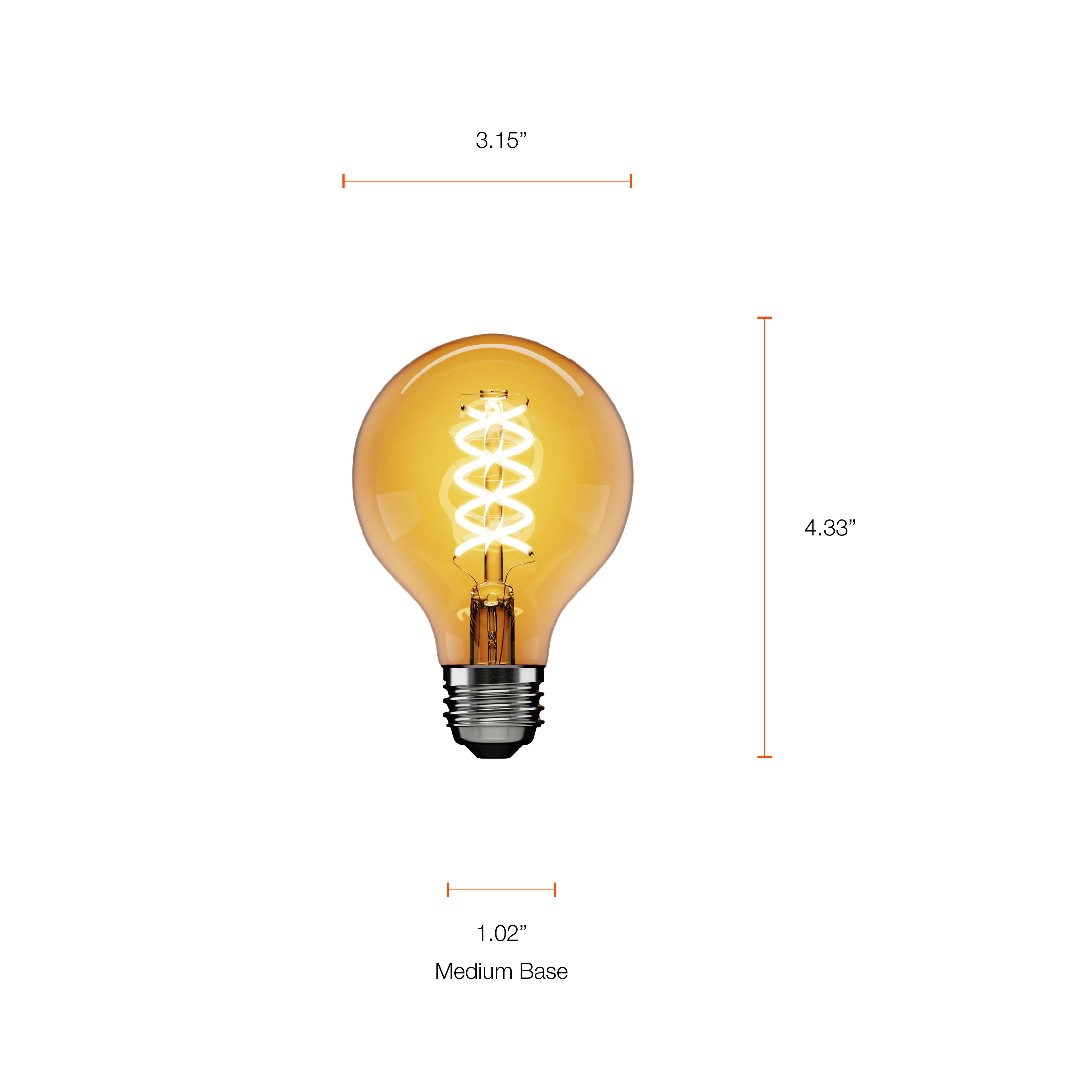 Better Homes & Gardens LED Vintage Light Bulb, G25 40W Eqv, Amber Spiral Filament, E26, Dim - 4 Pk