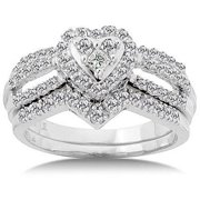 3/4 Carat Diamond Heart Bridal Set, Size 7