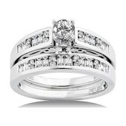 3/4 T.W. Baguette and Round Diamond 14kt Yellow Gold Bridal Set