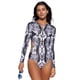 thumbnail image 1 of Traje de baño de una pieza con estampado de cremallera y protección UV y manga larga para mujer, 1 of 7