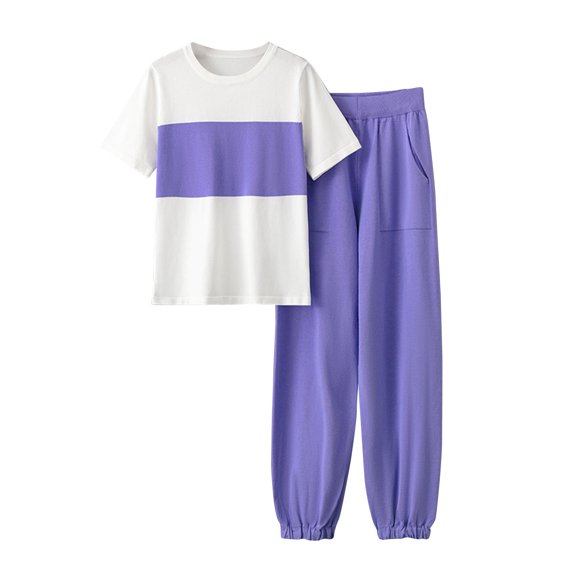 SnZhen Two Piece Sets for Women Summer Women's Stylish Casual Suit Round Neck Short-sleeved Wide-leg Pants Two-piece Set