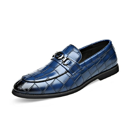 Mens Leather Dress Shoes Casual Comfort Loafers Fashion Classic Business Shoes Non-slip Breathable Driving Shoes Blue 7 US
