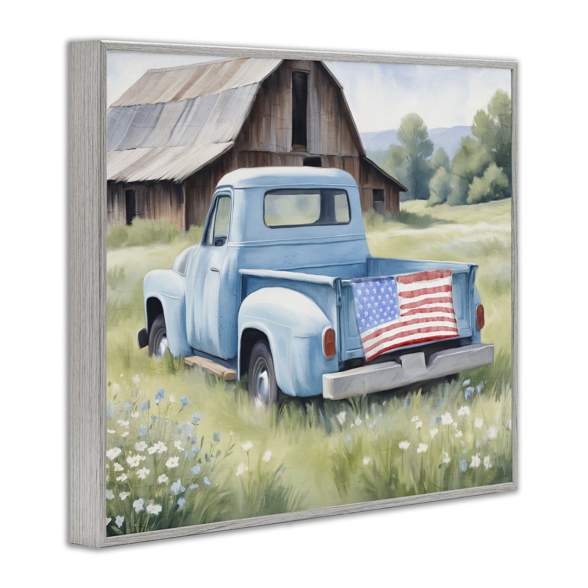 Stupell Industries American Pride Truck on Farm Gray Framed Giclee Art, design by Kim Allen