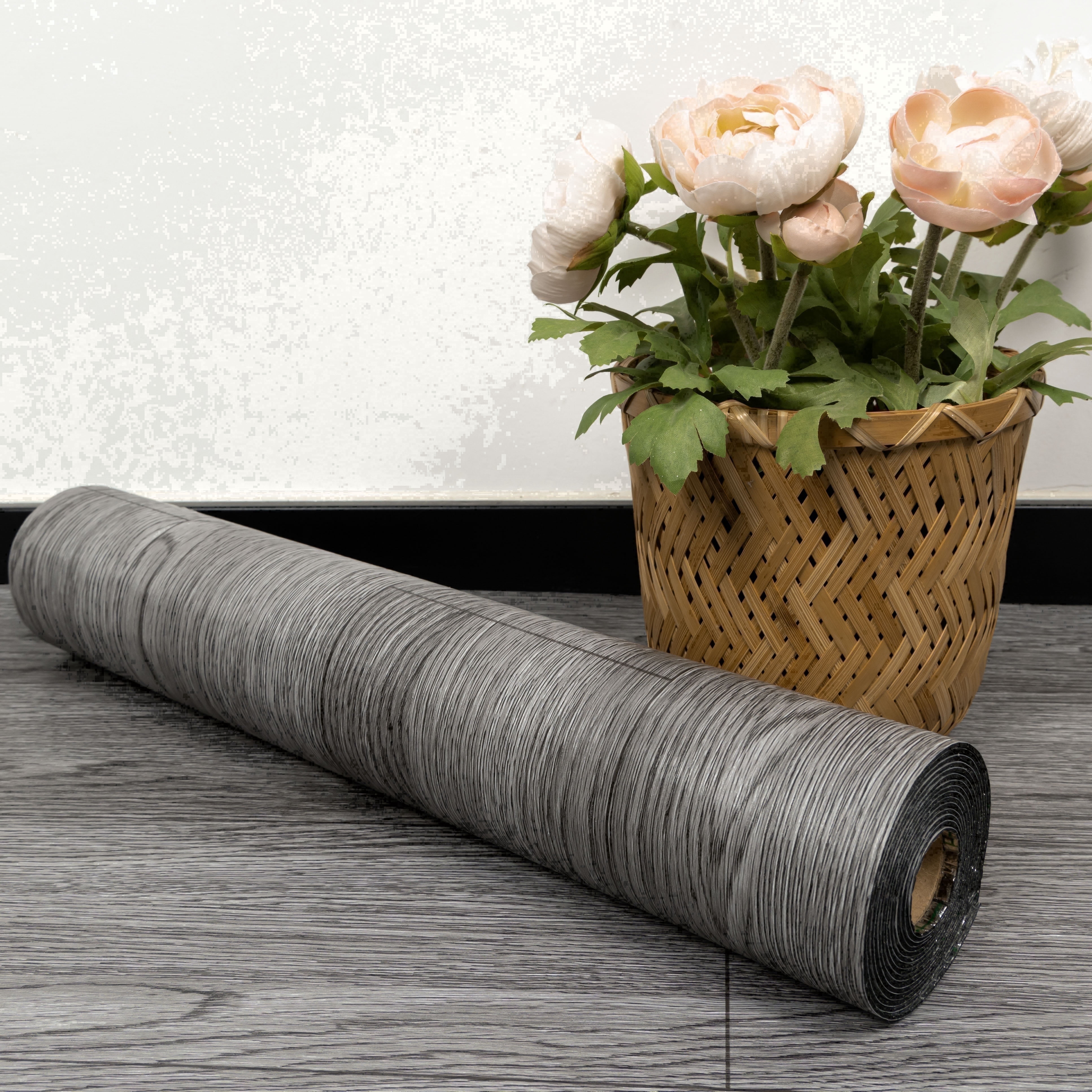 (4 pack) Lxcreat Vinyl Flooring Peel and Stick Roll Thicken Self Adhesive Dark Gray Vinyl Floor Wood Flooring Wood Grain Floor 118-in x 15.7-in