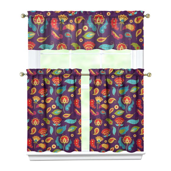 Vintage Paisley Blackout Curtains - 3-Piece Boho Room Darkening Drapes for Living Room & Bedroom